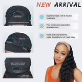 Deep Curly Human Hair Wig Glueless None Lace Front Wigs Headband Human Hair Wigs for Black Women 9A Brizilian Virgin Hair Machine Made Headband Human Hair Wig (14 Inch, Natural Color)