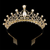 Sppry Women Tiara with Comb - Pearl Crystal Crown for Bridal Queen Princess Girls at Wedding Birthday Pageant (Gold)