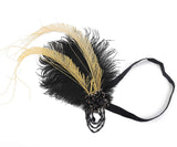 Anglacesmade Bridal 1920s Flapper Feather Headband Beaded Tassel Chain Feather Roaring 20s Headpiece Prom Party Festival Gatsby Hair Jewelry for Women and Girls