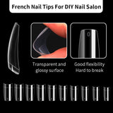 Miniyu 1000PCS Fake Nail Tips, French Style Half Cover Clear and Natural Coffin Acrylic Nail Kit for DIY at Home or Professional with 2 Boxes of 10 Sizes Each Box