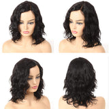 Molefi Wavy Wigs for Black Women Body Wave Human Hair Side Parting Wig Shoulder Length Natural Black Color Machine Made Regular Glueless Wig with Lace Part