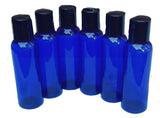2 oz Plastic Bottles Blue Durable and Reuseable PET Plastic Qty 6 w/Smooth Black Disc Top Caps 2oz 60ml Plus Kraft Labels