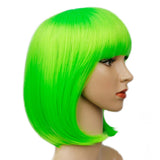 Colorful Bird Neon Green Bob Wig with Bangs Synthetic Short Straight Bob Wig Cosplay Party Wig for Girls (Fluorescent Green,12 inches)