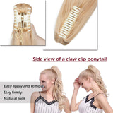 SEGO Jaw/Claw Clip Ponytail Extension Human Hair Clip in Ponytail Hair Extensions Pony Tails Hair Extensions 100% Real Remy Hair Long Straight For Women #24 Natural Blonde 18 Inch 115g