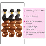 Seelaak Ombre Brown Bundles Body Wave Hair 3 Bundles Ombre T30/1B Two Tone Colors 10A Brazilian Remy Hair Extensions for Black Women (10 12 14)