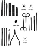 Manicure Set, Pedicure Kit 18 in 1 Nail cutter Stainless Steel Professional Grooming Kit Fingernails Scissors Toenails clippers Nail Tools with Black Leather Travel Case