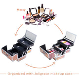Joligrace Makeup Box Cosmetic Train Case Jewelry Organizer Lockable with Keys and Mirror 2-Tier Tray Portable Carrying with Handle Travel Storage Box