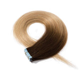 Tape in Hair Extensions Human Hair Ombre 2 Tone Double Side Tape Seamless Skin Weft Rooted Tape on Natural Hair Extensions 20pcs Long Straight Silky (24 inch 50g,#4T27 Medium Brown to Dark Blonde)