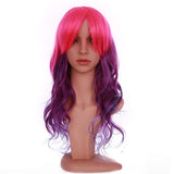 S-noilite Ombre Pink Blue Purple Cosplay Costume Wigs 24inch Long Wavy Heat Resistant Synthetic Hair Colorful Halloween Party Full Wig with Bangs for Women