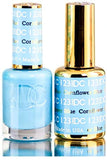 DND DC Blues & Greens GEL POLISH DUO, Gel Lacquer 0.5 oz + Matching Nail Polish Color 0.5 oz, Daisy Nails (with Glitter) Made in USA (Cornflower Blue (123).)