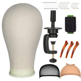 22 Inch Canvas Block Head Set for Wig Display Making Hair Weave and Styling Mannequin Head with Mount Hole White DX041WH