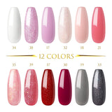12PC Gel Nail Polish Set-Soak Off Gel Nail Polish Kit Manicure Pink Red and Gray Color Seires