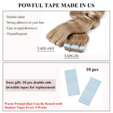 Tape in Hair Extensions 100% Remy Human Hair Tape on 12''-24'' Double Side Tape Seamless Skin Weft Long Straight 20pcs 50g Wavy #27 Dark Blonde 24 Inch