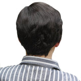 PLUSKER Mens Short Black Right Side Parted Wig for Business and Middle Aged Men Natural Looking Mature Father Synthetic Hair Wigs
