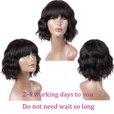 Short Bob Wigs Body Wave Human Hair Wig with Bangs Brazilian Virgin Human Hair None Lace Front Wigs With Bangs 130% Density Glueless Machine Made Wigs For Black Women 10 Inch