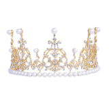 Faux Pearl Clear White Austrian Crystal Rhinestone Hair Tiara Crown Headband Birthday Princess Queen Cake Topper Bridal Pageant Jewelry Wedding T12105 Gold Plated