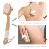 Back Bath Brush with Long Bamboo Handle, Lifetop Back Body Scrubber Exfoliates Dry Skin Shower Brush, Natural Bristle