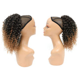 Afro Curly Drawstring Ponytail Hair Piece for African American Women Short Ponytail Extension Paste Heat Resistant Wavy Synthetic Ponytail Black Hairpiece for Women (10inch, 1B/27)