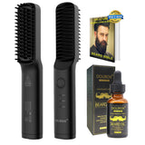 Beard Straightener W/FREE Beard Oil UPGRADE 3 IN 1 Beard Straightener for men & Hair Beard Straightening Brush Heated Combs for Men Stocking Stuffers Gifts for Him Men Women