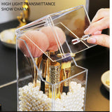 Makeup Brush Holder With Lid Cosmetic Brush Organizer Makeup Brush Display Case Dustproof Cosmetics Brush Storage Container with Free Pearls