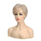 Baruisi Short Blonde Wigs for Women Natural Synthetic Pixie Wig with Bangs Heat Resistant Cosplay Hair Wig with Wig Cap