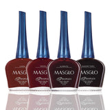 Masglo Nail Polish Glamour Set 4 Pcs Favorite Shades of Red Color - Kit 4 Esmaltes Colores Rojos 0.5 Fl. Oz.