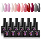 12PC Gel Nail Polish Set-Soak Off Gel Nail Polish Kit Manicure Pink Red and Gray Color Seires