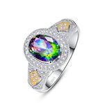 Empsoul 925 Sterling Silver Women's Created Oval Cut Mystic Rainbow Topaz Pave White & Yellow Diamond Romantic Wedding Ring Size 7