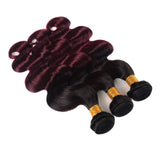 Bk Beckoning 1b 99j Ombre Body Wave Human Hair Bundles Dark Roots To Burgundy 100g/Bundle Unprocessed Brazilian Virgin Hair 3 Pcs Wavy Weave For Women (10 12 14 Inches, 300g)