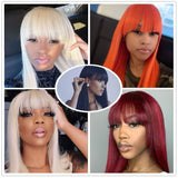 Fabeauty Straight Wigs With Bangs Virgin Brazilian None Lace Front Wigs Human Hair Wigs 150% Density Glueless Machine Made Wigs For Black Women (18inch, 613 wig)