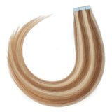 S-noilite Rooted Tape in Human Hair Extension Balayage Tape in Remy Human Hair Piece Seamless Skin Weft Invisible Double Sided Tape Straight 20 Pcs 30g 14 Inch (#12/613 Golden Brown/Bleach Blonde)