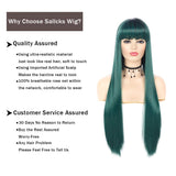 Sallcks Long Straight Ombre Green Wig for Women Girls Silky Dark Roots Synthetic Cosplay Costume Wigs with Bangs