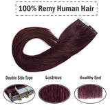 22 Inch Remy Tape in Human Hair Extensions 20pcs 50g #99J Wine Red Straight Hair Seamless Skin Weft Glue in Hairpieces with Invisible Double Sided Tape