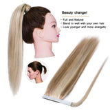 SEGO Ponytail Extension Human Hair Pony Tails Hair Extensions Wrap Around Ponytail Hair Extensions 100% Real Remy Hair With Magic Paste Long Straight #18P613 Ash Blonde&Bleach Blonde 95g 20 Inch