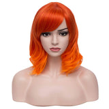 BERON Women's Short Orange Wavy Bob Wig Curly Wig with Fringe Bangs Halloween Cosplay Wig Daily Use Synthetic Wigs (Ombre Orange)