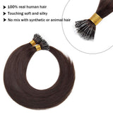 SEGO Nano Bead Ring Human Hair Extension Pre Bonded Nano Tip Remy Hair Extensions Micro Beads Rings Loop Hand Tied Hairpiece 20 Inch #02 Dark Brown 1g/strand 50g/pack