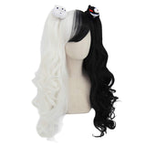 Junko Enoshima Cosplay Wig Lolita Black White Wigs Long Wavy Curly Wigs for Party Halloween with 2 Bears AD017BW