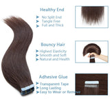 SEGO Tape In Hair Extensions Human Hair Glue In Real Extensions Skin Weft Remy Human Hair Extensions Straight Invisible Seamless Double Side Tape 40 Pieces Dark Brown 24inch (100gram)