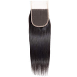 BLACKMOON HAIR Brazilian Virgin Straight Hair 4 Bundles With Lace Closure Unprocessed Human Hair Extensions Weave Natural Black Color (10 12 14 16+8 Inch Closure, Free Part)