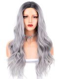 Persephone 2019 Long Grey Synthetic Wig Wavy Glueless Gray Ombre Wigs for Women 2 Tones Heat Resistant Hair with Middle Parting 22 Inches