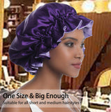 Silk Bonnet for Women Satin Bonnet for Curly Hair Sleep Cap Double Layer Large Silk Hair Bonnet for Black Women Natural Hair (One Size, Purple+Champagne)