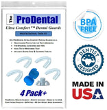 Mouth Guard for Grinding Teeth - 4 Pack | Thin and Trim Anti Grinding - Teeth Whitening Dental Guard | Stops Bruxism & Clenching | USA Made - No BPA, Includes Mouth Guard Case & Cleaning Tablets