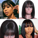 Ugrace Hair Short Straight Bob Wig with Bangs Brazilian Straight Human Hair Wigs with Bangs 150% Density Machine Made 2x5 Bob Wigs for Black Women (14 inch, 2x5 bob wig with bangs black)
