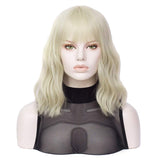 Qaccf Short Wavy Shoulder Length Women Full Bang Heat Resistant Wig (Blond)