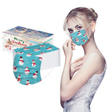 Disposable Safety Face_Mask for Adults with Christmas Print 3-ply Breathable Dust Protection with Elastic Earloop for Office Travel Indoors and Outdoors (50PC, Blue snowman)