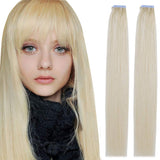 Creamily Tape in Human Hair Extensions 22inch Straight Seamless Invisible Double Sided Tape 100% Silky Adhesive Skin Weft Remy Human Hair Extensions for Women(#60 Platinum Blonde,20pcs/50g)
