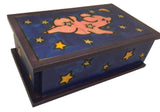 Flying Pig Secret Box Polish Handmade Linden Wood Keepsake Secret Opening Jewelry Box