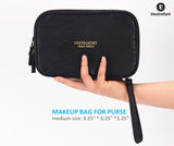 Small Makeup Bag for Purse Travel Cosmetic Bags for Women with Brush Organizer and Detachable Handle Waterproof (Black)