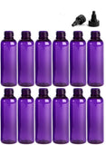 2 Ounce (60 ml) Cosmo Round Bottles, PET Plastic Empty Refillable BPA-Free, with Black Twist Top Caps (Pack of 12) (Purple)