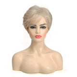 Baruisi Short Blonde Wigs for Women Natural Synthetic Pixie Wig with Bangs Heat Resistant Cosplay Hair Wig with Wig Cap